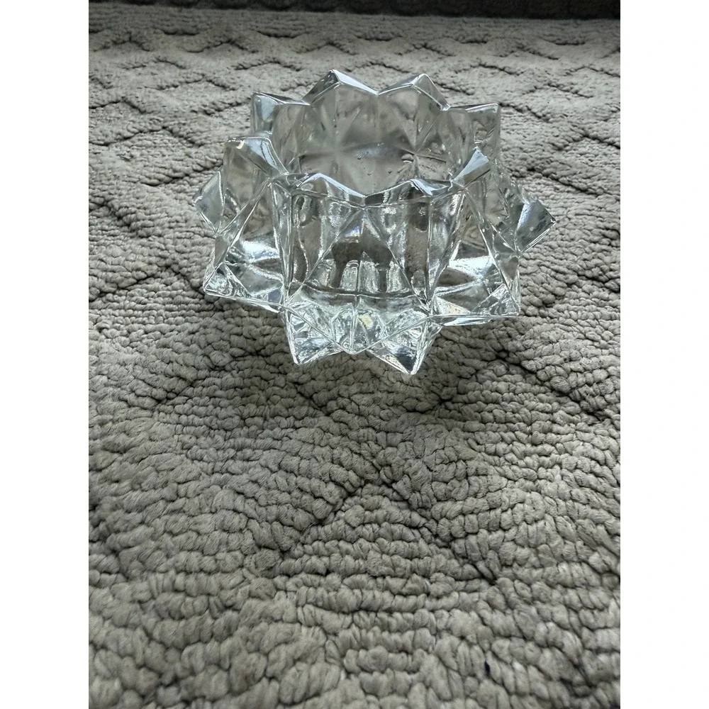 Vintage Avon Diamond Star Pattern Clear Glass Votive Candle Holder